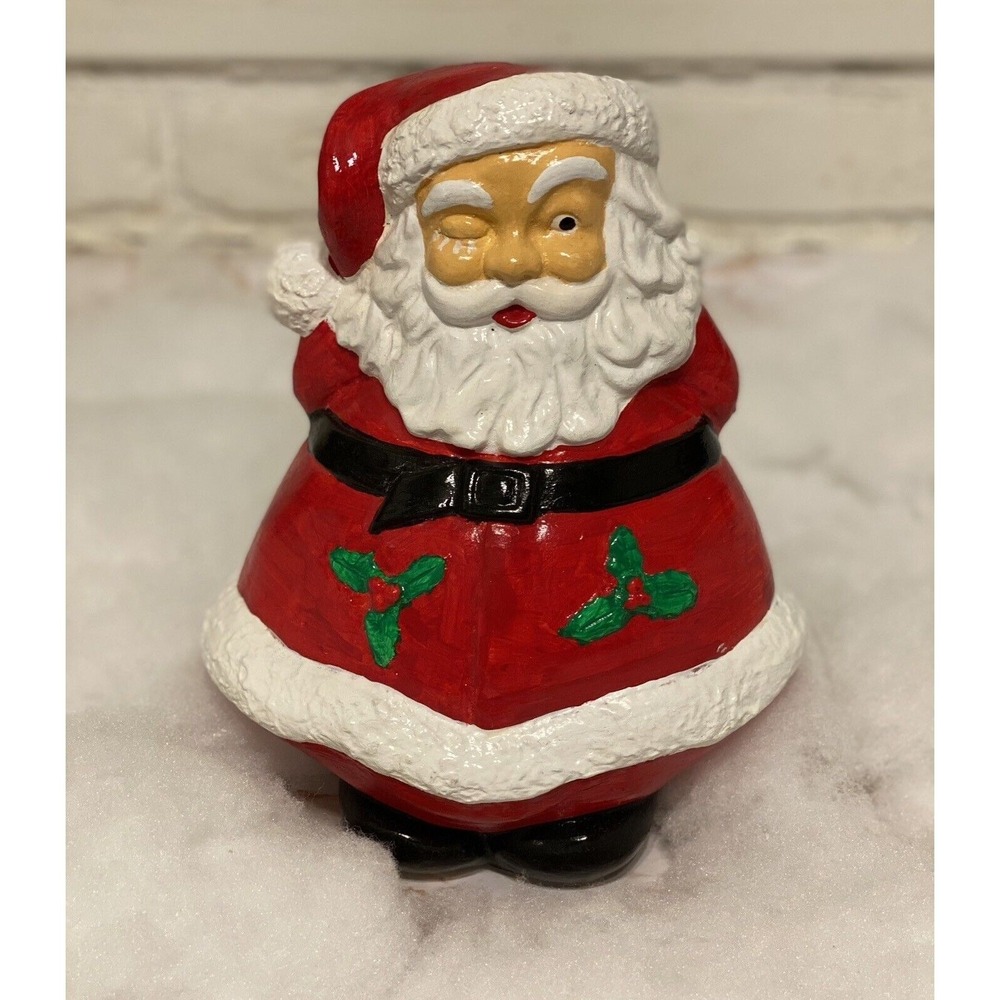 Vintage 10" Standing Winking Ceramic Hobbyist Hand Painted‎ Santa Coin Bank